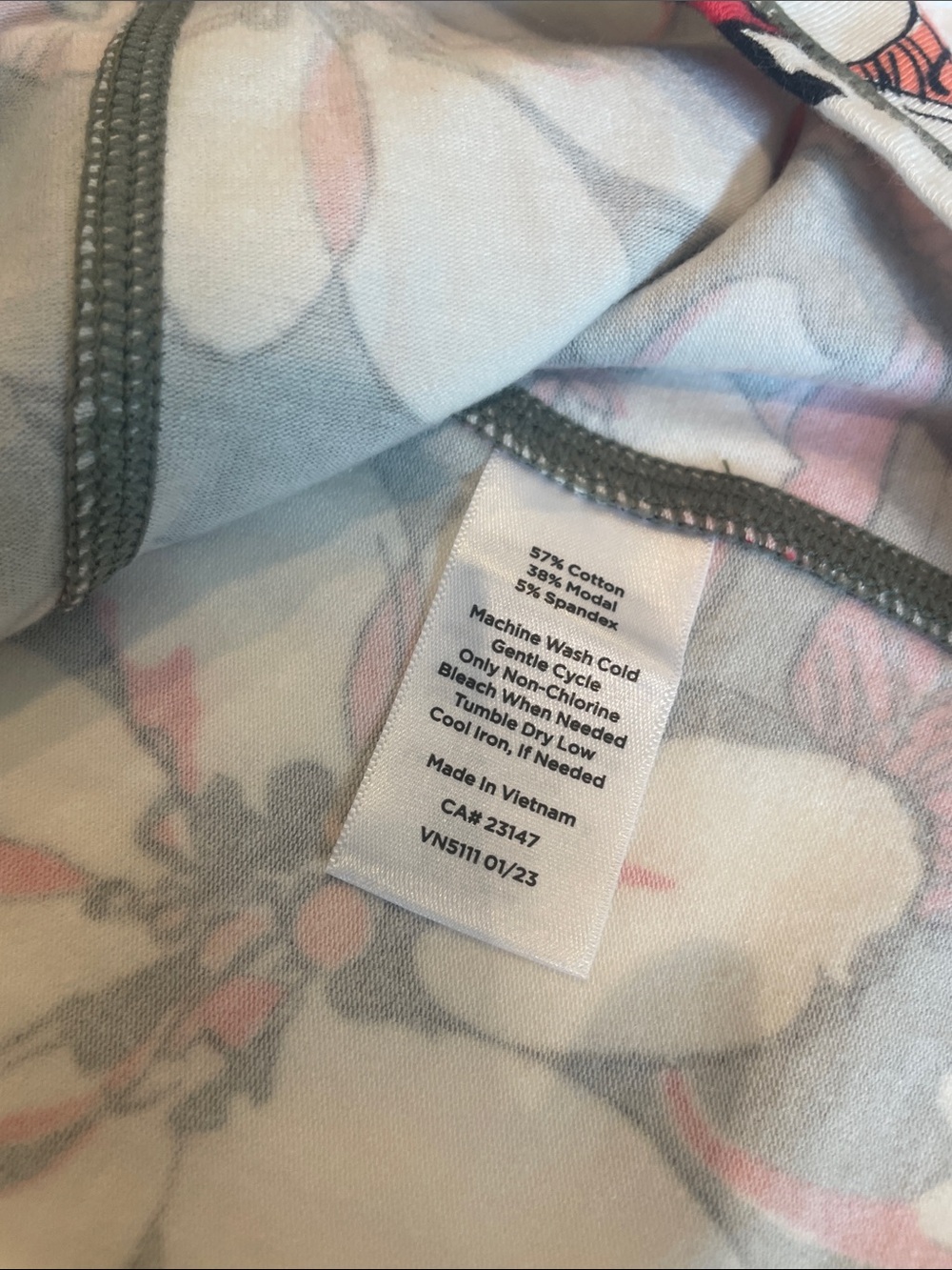 T by Talbots Olive Floral Short Sleeve Tee with Pink, Orange & White Blooms - Picture 6 of 7